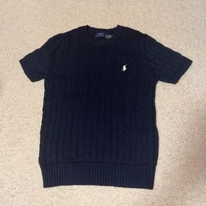 Polo by Ralph Lauren Navy Cable-Knit Crewneck Short Sleeve Sweater